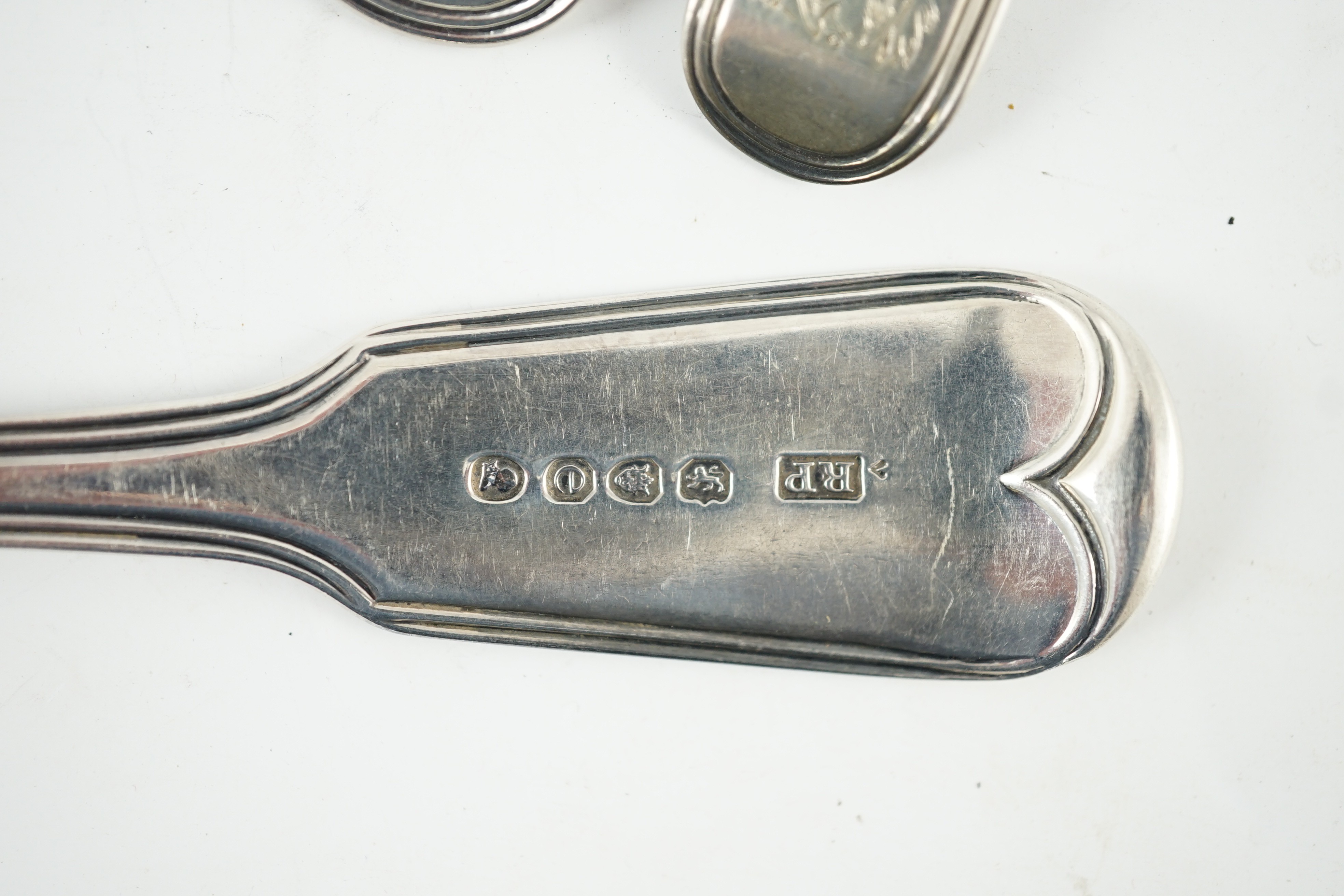 A harlequin Victorian/George III silver fiddle and thread pattern part canteen of cutlery